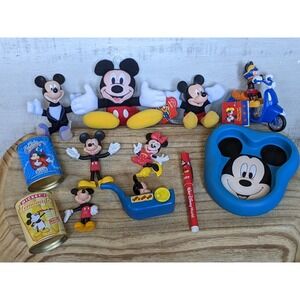 Vintage Disney Mickey Minnie Mouse Toy Lot Figure Magnet Plush Tin Tootsie Avon
